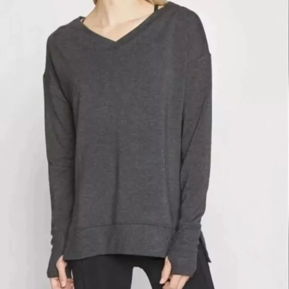 Athleta Soft Coaster Charcoal Gray Luxe V-Neck Sweatshirt. Size L - Picture 12 of 12
